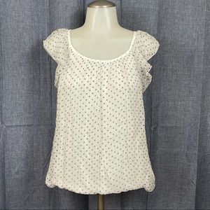NWT LUISA RICCI Sheer Silk Chiffon Polka Dot Ruffle Cap Sleeve Blouse S